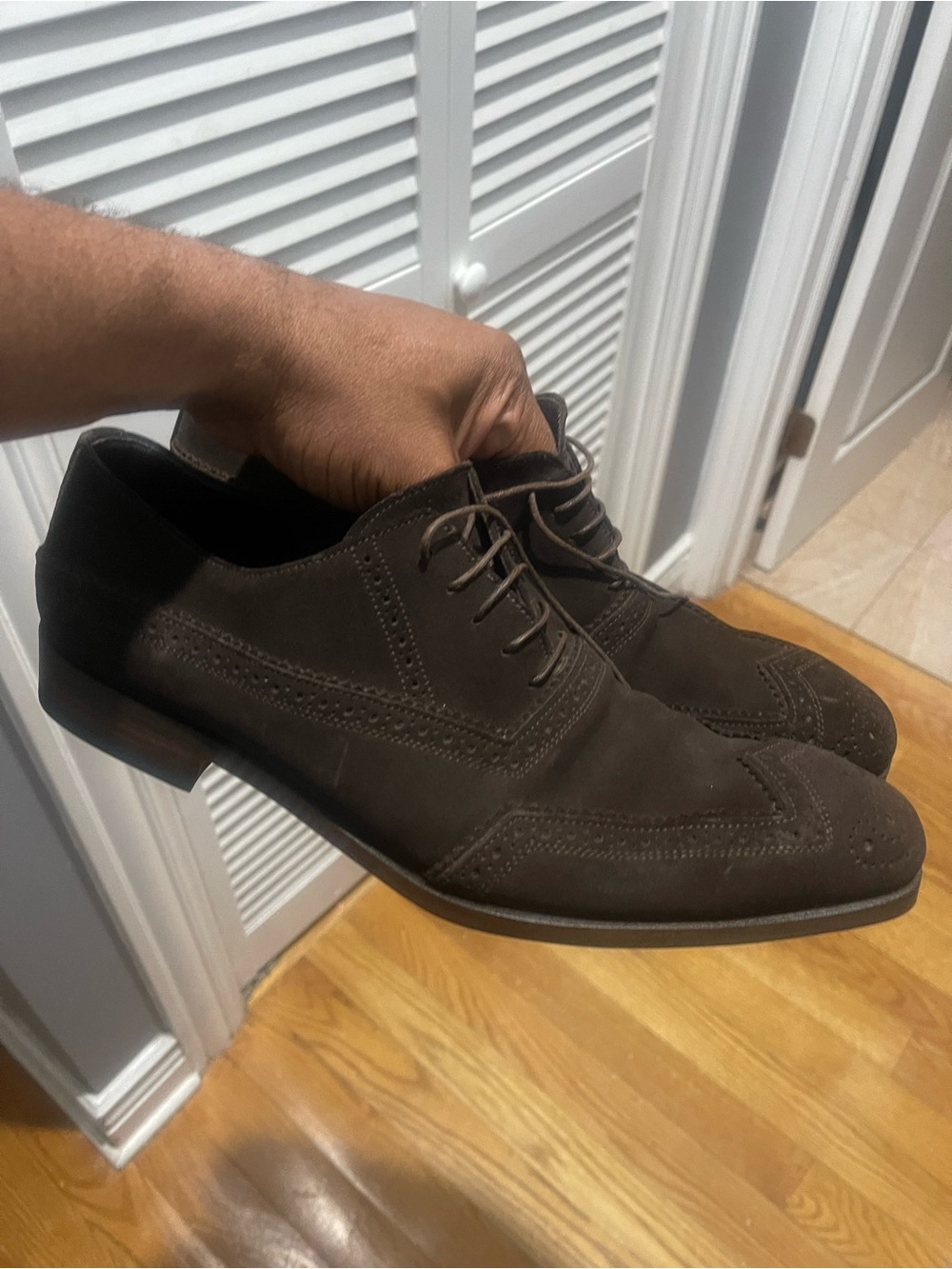 Vintage Prada Men's Dark Brown Suede Wingtip Dress Shoes Sz 9 - Picture 4 of 16